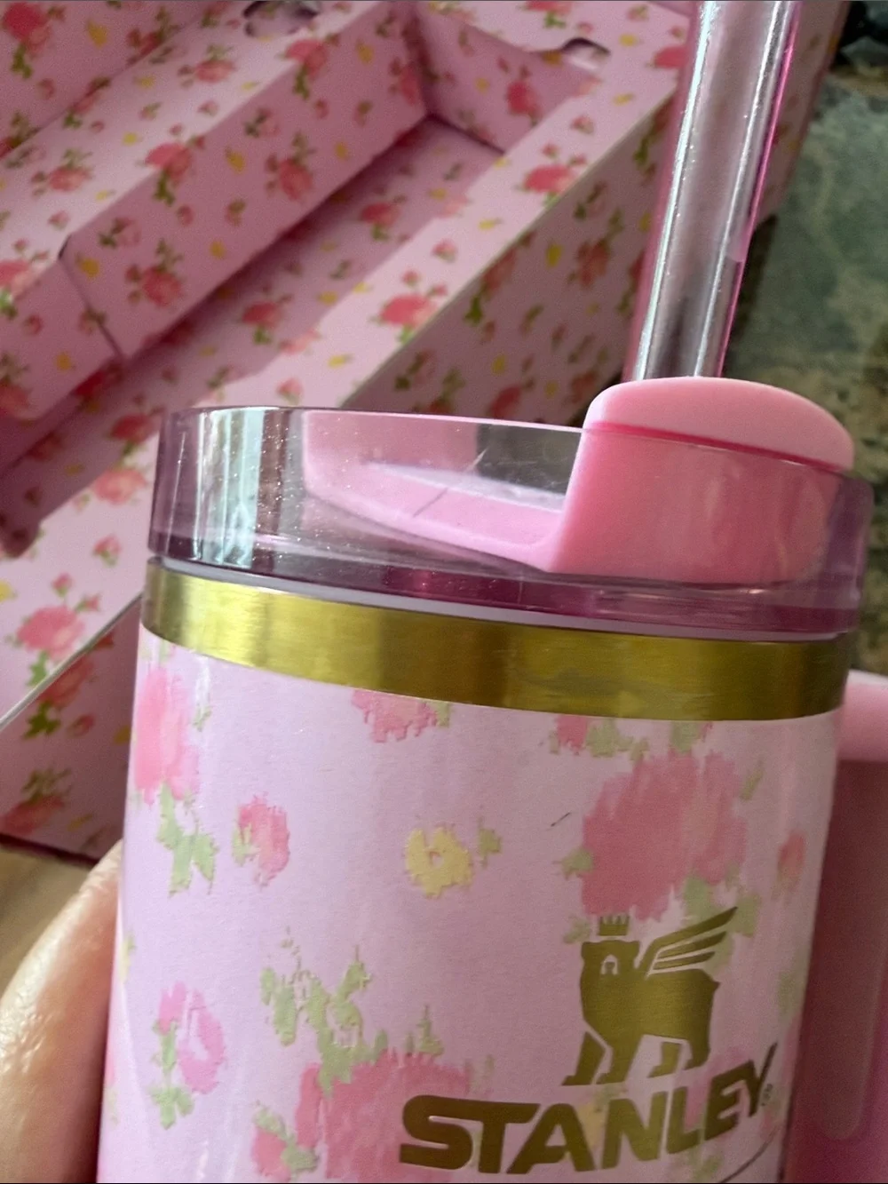 Love Shack Fancy Stanley Collab 30oz Pink Floral Tumbler with Bow Straw Topper - Picture 8 of 14
